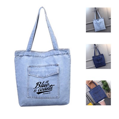 Denim Tote Bag with Zip